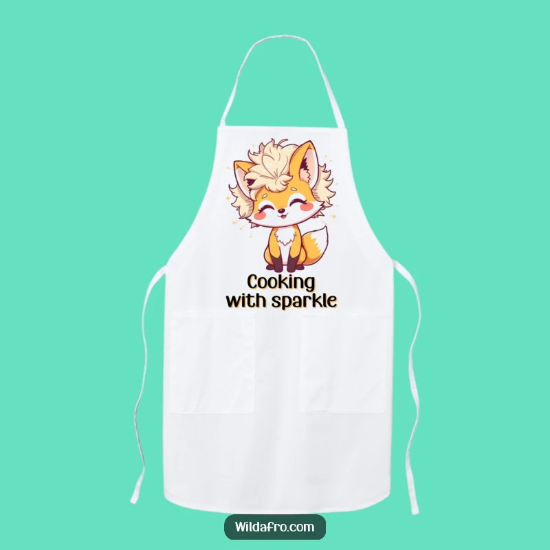 Funny Fox Glitter Afro Apron: Cheerful Chef Style with Shimmering Flair