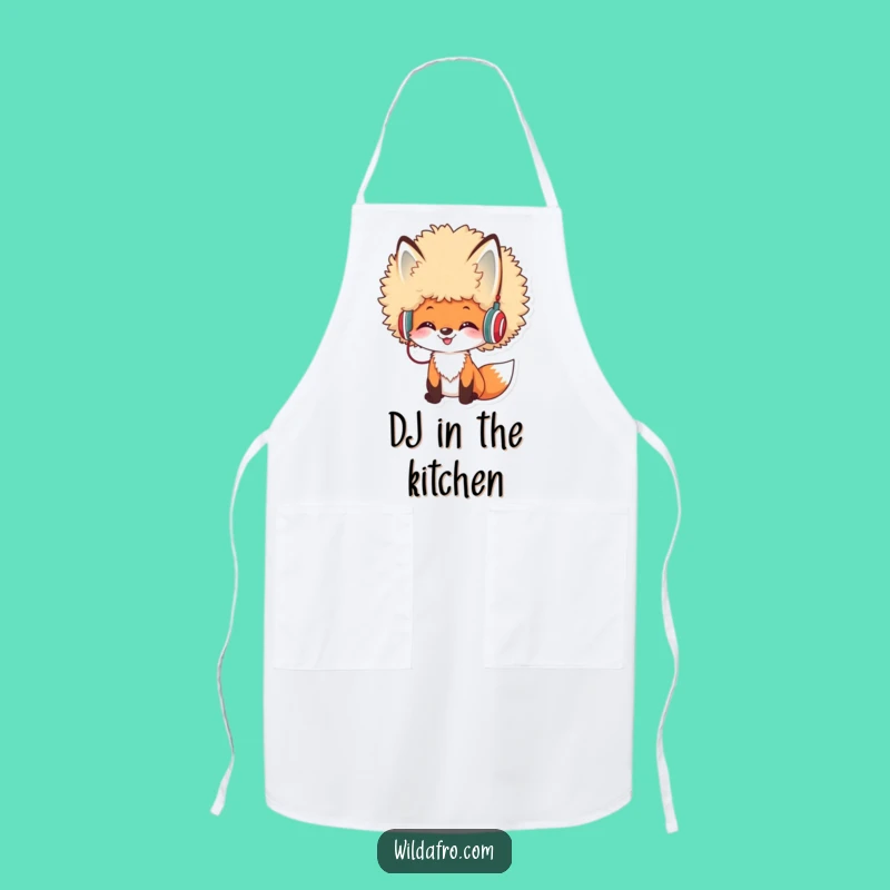 Funny Afro Fox DJ Apron: Humorous Kitchen Gift for Musical Cooks