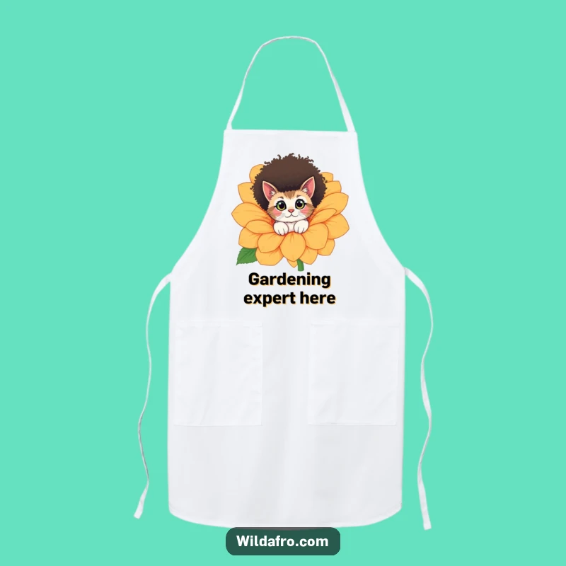Funny Cat Afro Flower Peek Apron - Kitchen Whimsy Gift