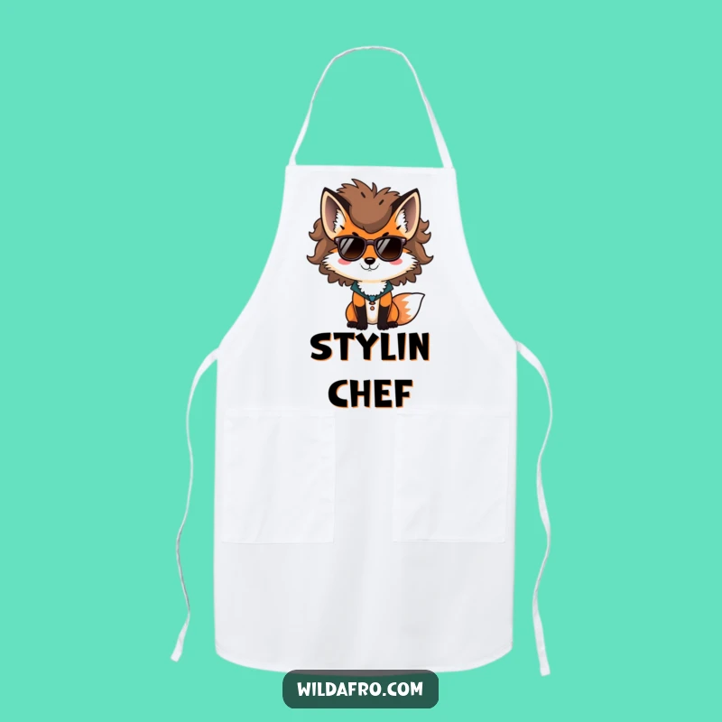Funny Fox Afro Sunglasses Apron, Cool Chef Art, Hilarious Kitchen Gift