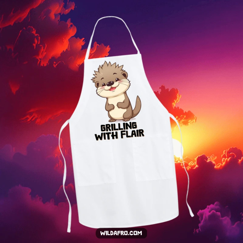 Funny Otter Apron with Spiky Afro and Confident Pose - Humorous Kitchen Wear