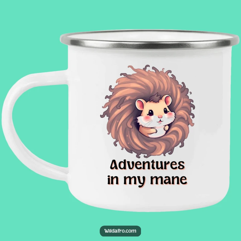 Funny Hamster Afro Camping Mug: Enjoy Drinks with Quirky Hair Companions