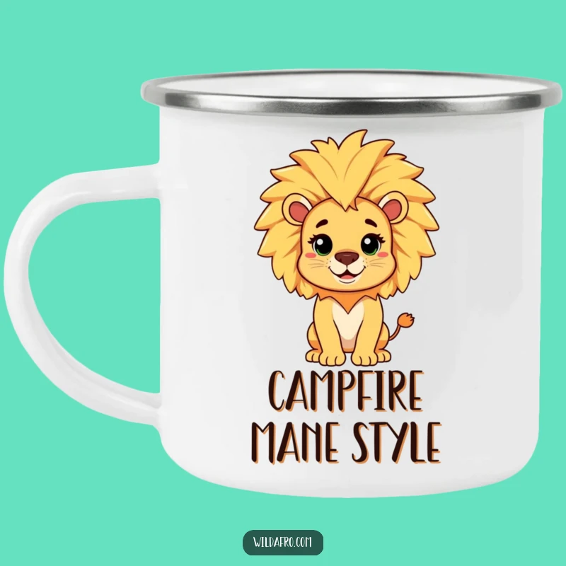 Funny Lion Afro Mane Camping Mug: Hilarious Regal Outdoors