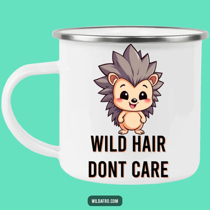 Durable Funny Hedgehog Afro Camping Mug - Adventure with Spiky Style Gift