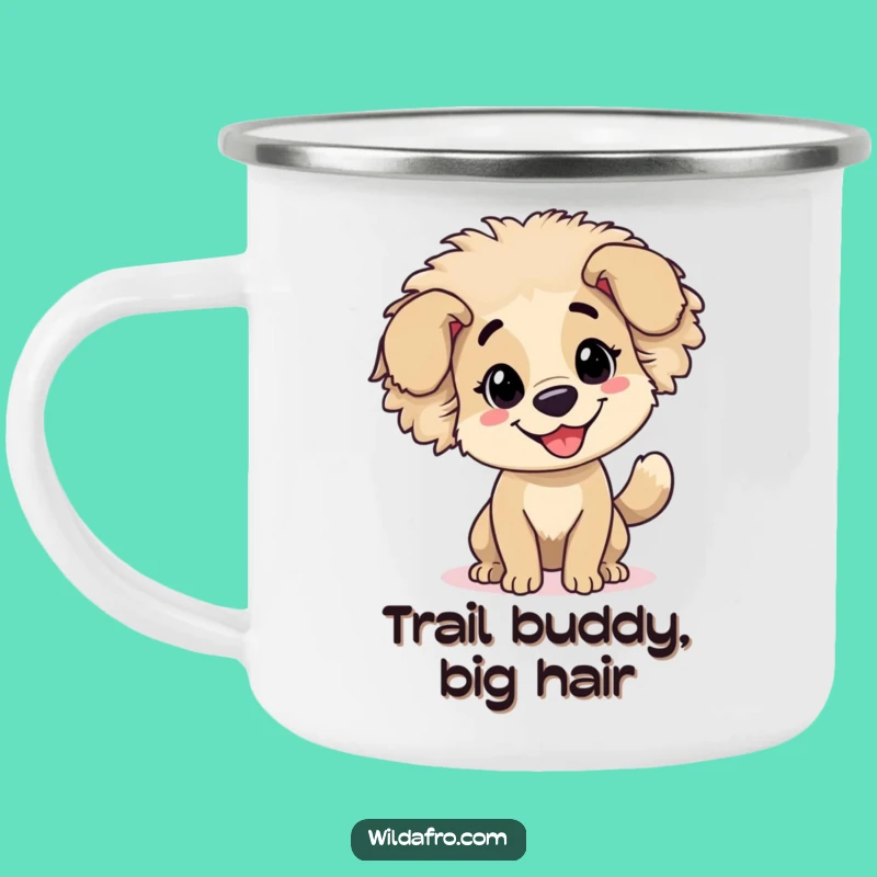 Funny Dog Afro Camping Mug - Durable Wagging Tail Enamel Cup, Gift Idea