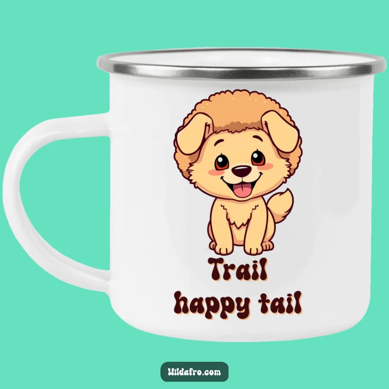 Funny Dog Afro Camping Mug: Happy Wagging Tail Character Gift