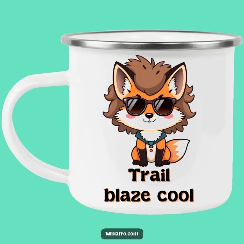 Funny Fox Afro Sunglasses Camping Mug, Cool Outdoor Art, Hilarious Adventure Gift