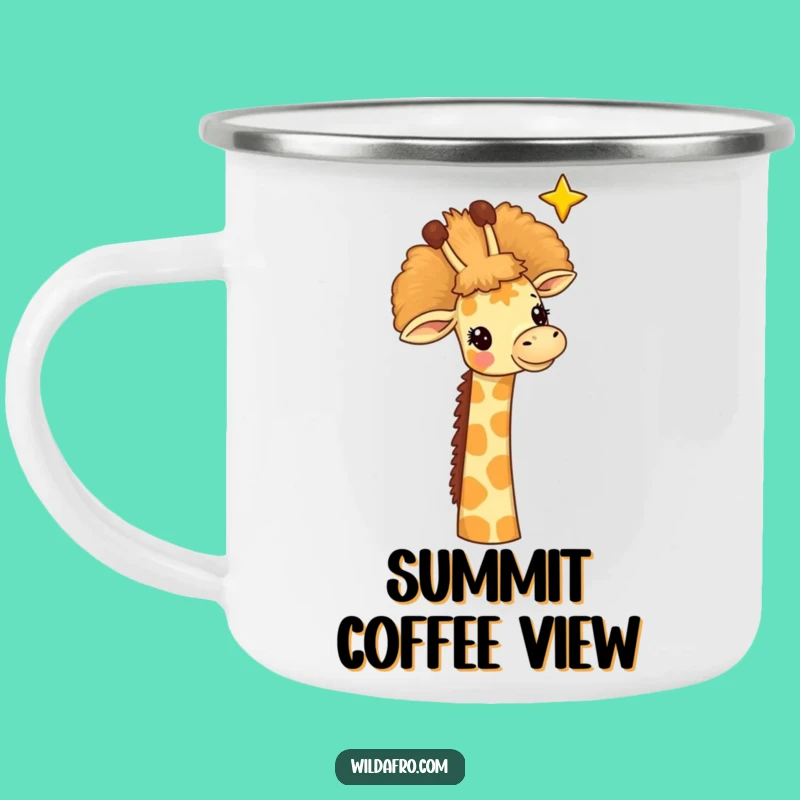 Funny Giraffe Afro Star Camping Mug, Whimsical Outdoor Art, Hilarious Adventure Gift