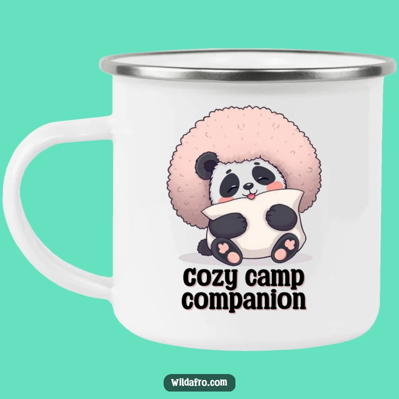 Funny Panda Afro Camping Mug: Enjoy Drinks with Cuddly Hair Vibes