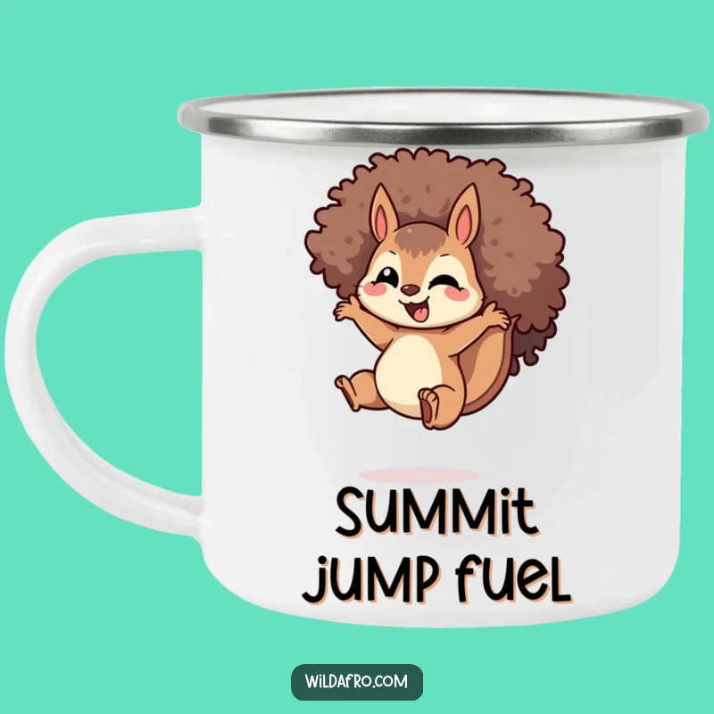 Funny Squirrel Afro Jump Camp Mug: Adventure Sips with Spiraled Fun