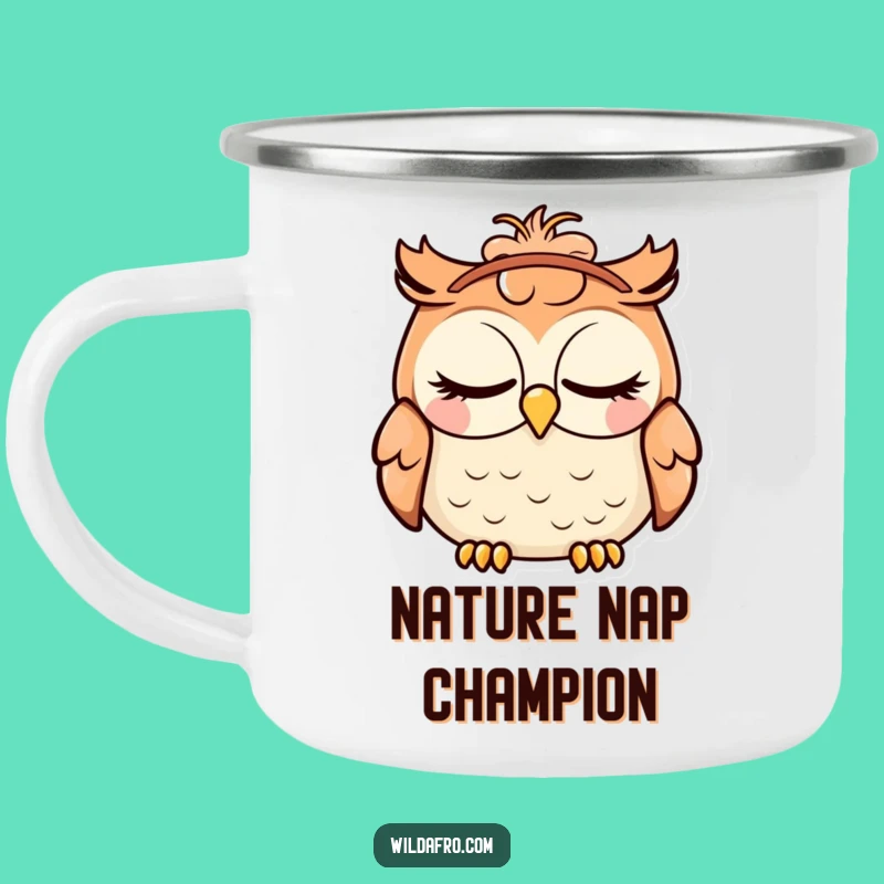 Funny Camping Mug: Sturdy Owl with Afro Headband for Outdoor Fun