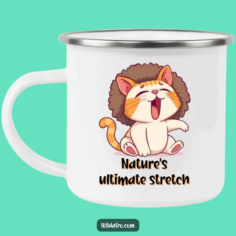 Funny Cat Afro Camping Mug: Enjoy Your Drink with Hilarious Feline Vibes