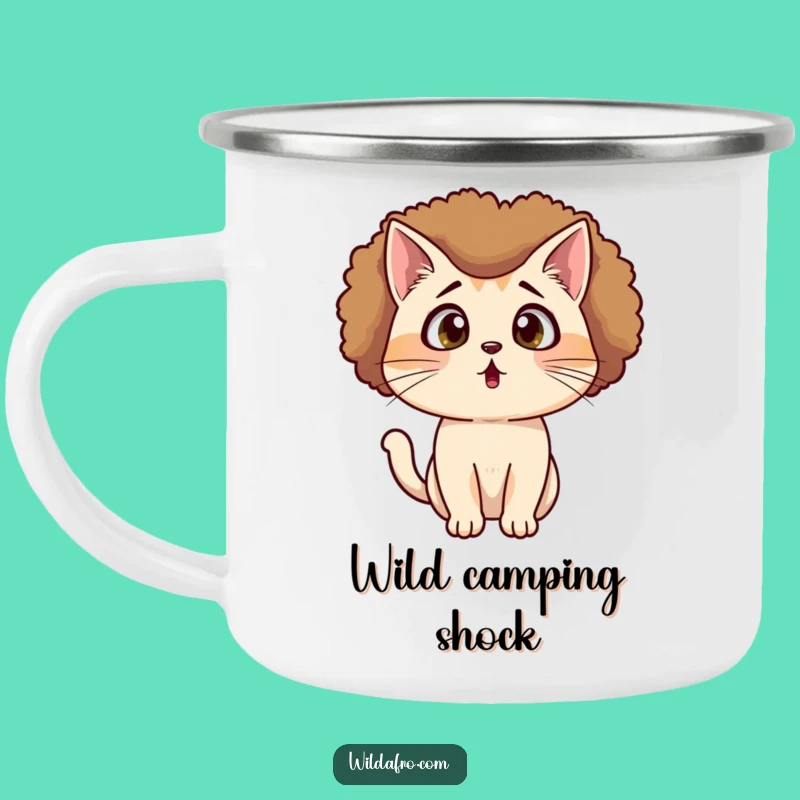Surprise Camp Cat Afro Camping Mug - Funny Outdoor Shocking Gift!