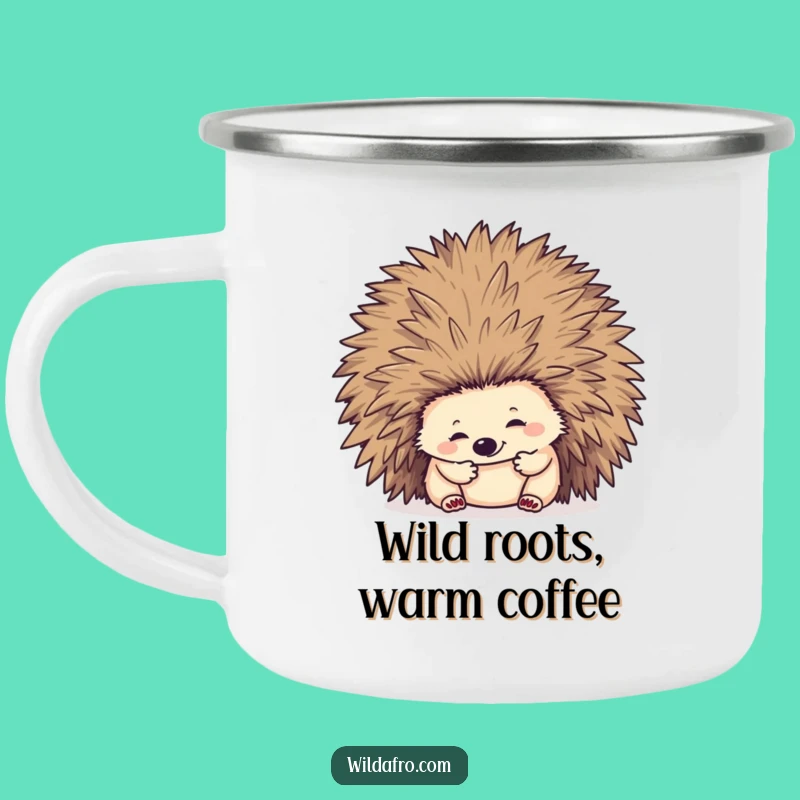 Funny Hedgehog Afro Camping Mug: Adventure Humor for Outdoor Lovers