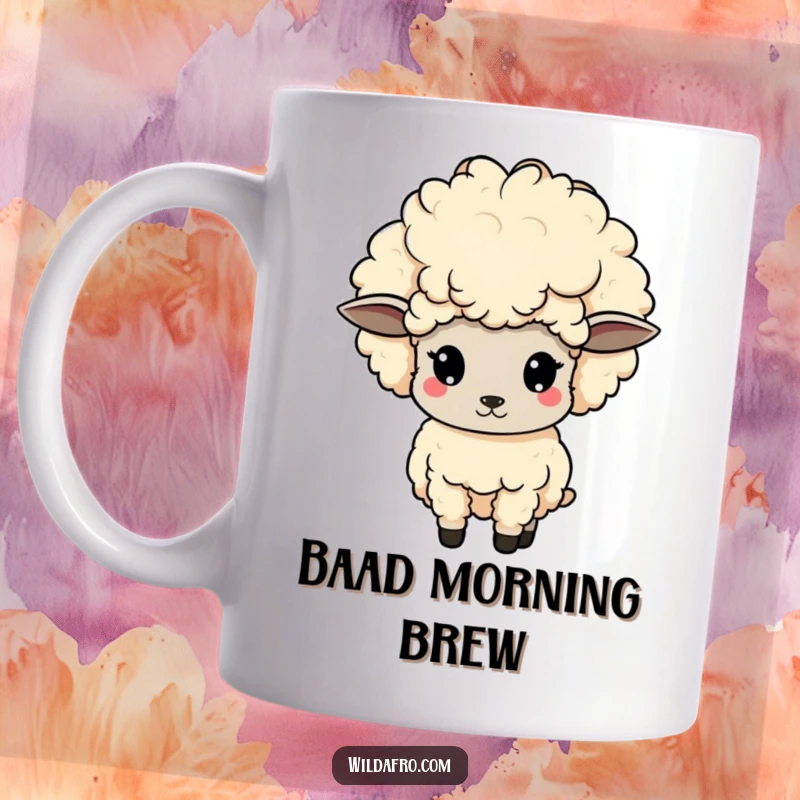 Funny sheep mug, cute with a huge afro, bobbing its head with playful rhythm and charm. A perfect funny gift.