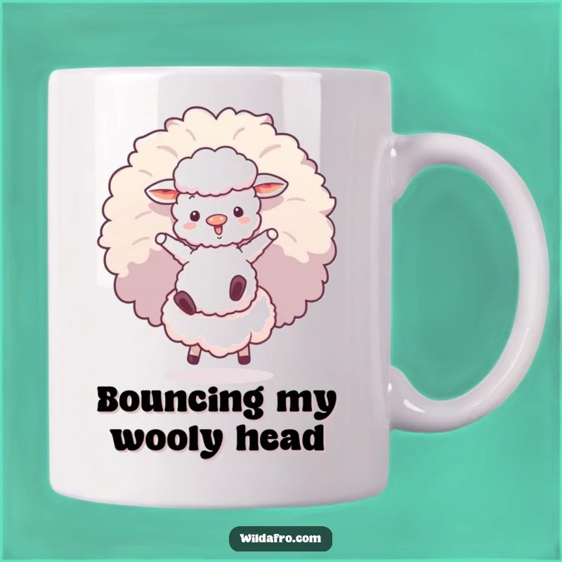 Funny Sheep on Afro Puff Mug: Hilarious Gift for Quirky Fun