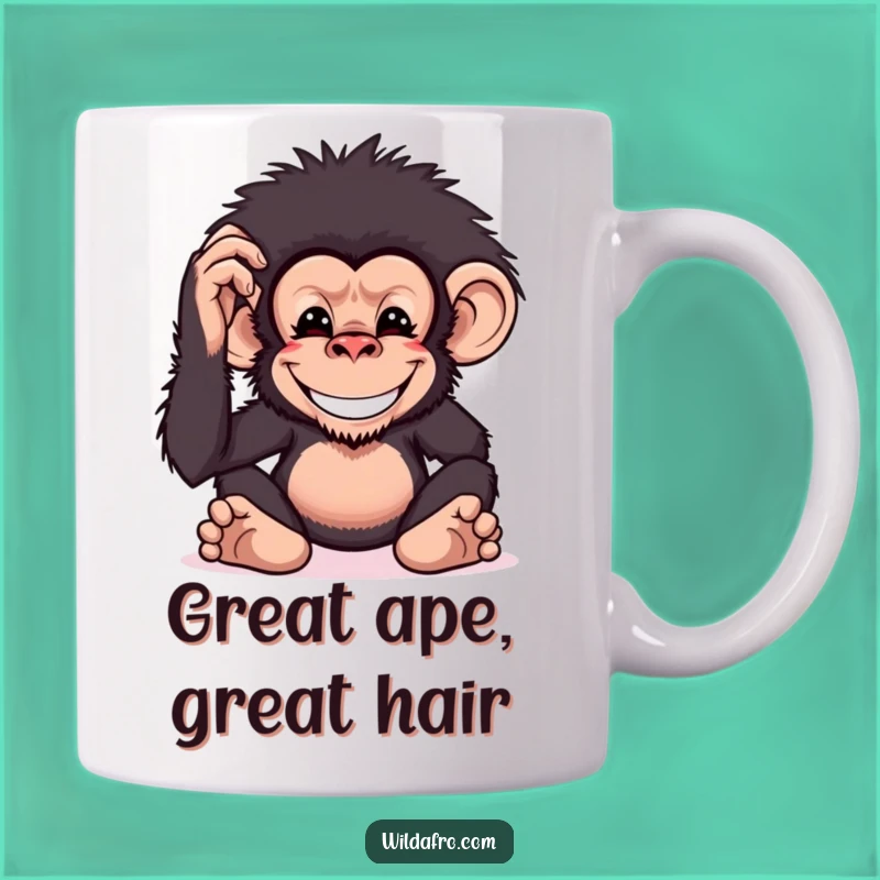 Funny Chimp Afro Mug: A Hilarious Primate Pal for Your Morning Brew