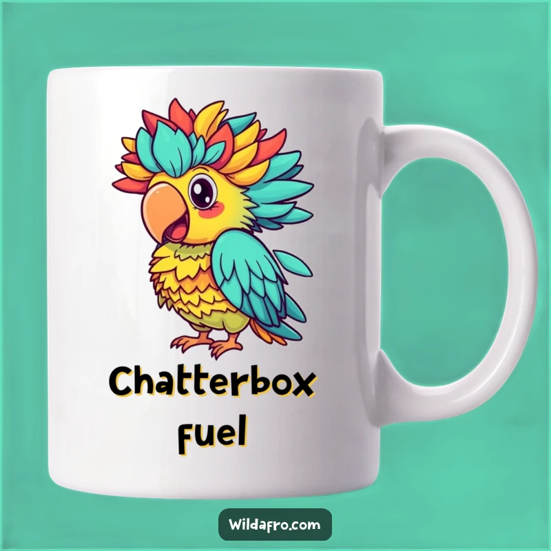 Funny Parrot Afro Squawk Mug, Colorful Bird Art, Hilarious Tropical Gift Idea