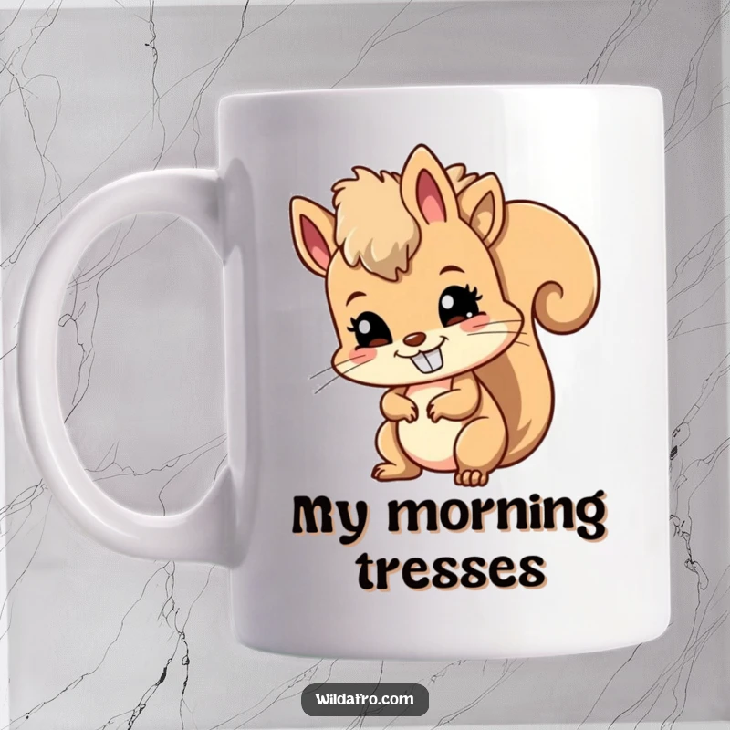 Funny mug featuring a mischievous squirrel wiggling its afro with a huge, cheeky grin, embodying playful and sassy vibes.