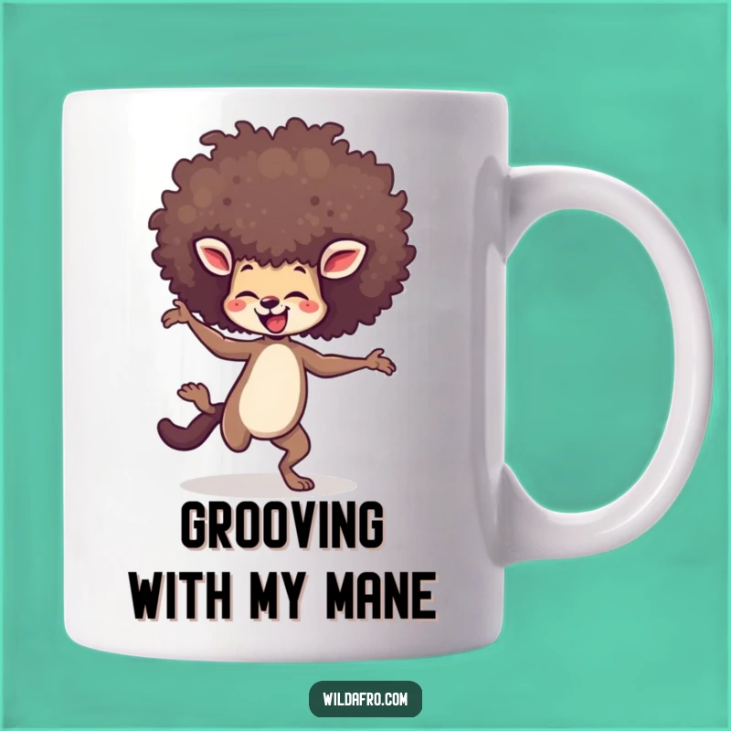 Funny Dancing Animal Afro Mug: Joyful Moves, Big Hair Gift!