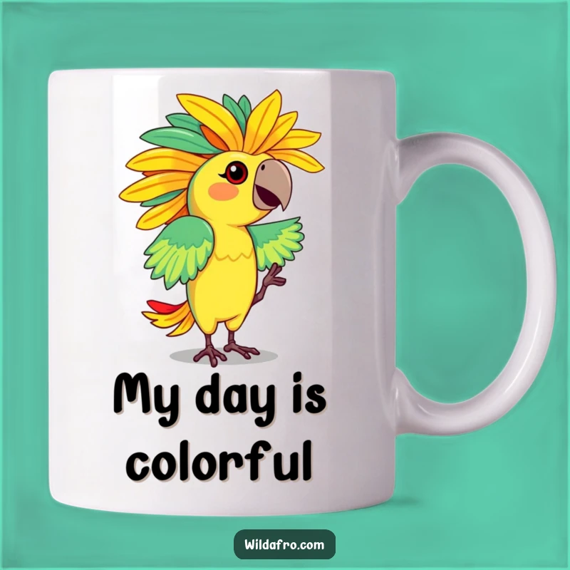 Funny Parrot Afro Mug: Dancing Character Flaunting Vibrant Afro for a Fun Gift