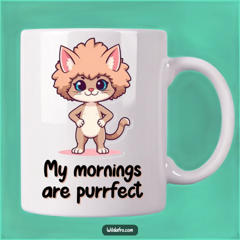 Funny Cat Afro Mug: Proud Character Strutting Afro for a Stylish Gift