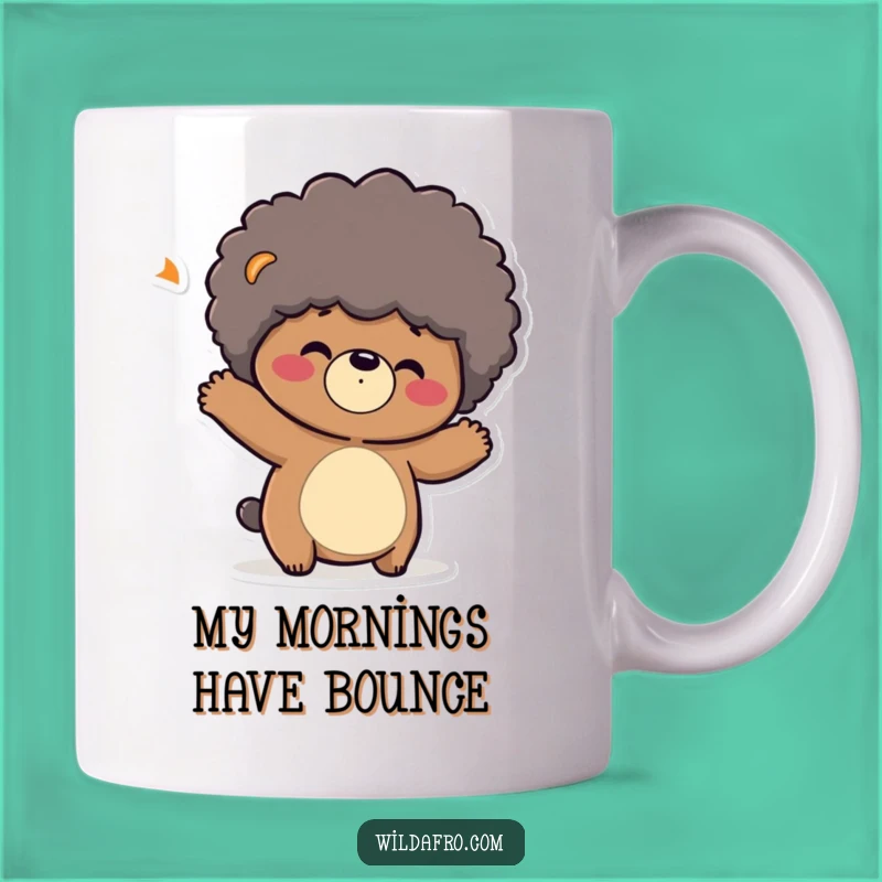 Funny Bear Afro Mug: Playful Character Bouncing Afro for a Hilarious Gift