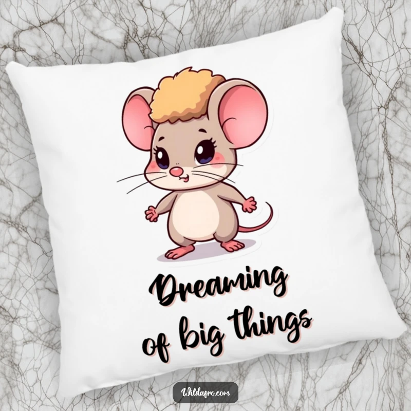 Funny Mouse Pillow w/ Afro, Determinedly Tapping Feet, Soft and Motivational Home Accent