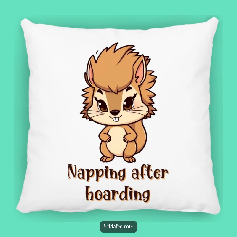 Funny Squirrel Afro Pillow - Cozy & Determined Decor, Adorable Gift