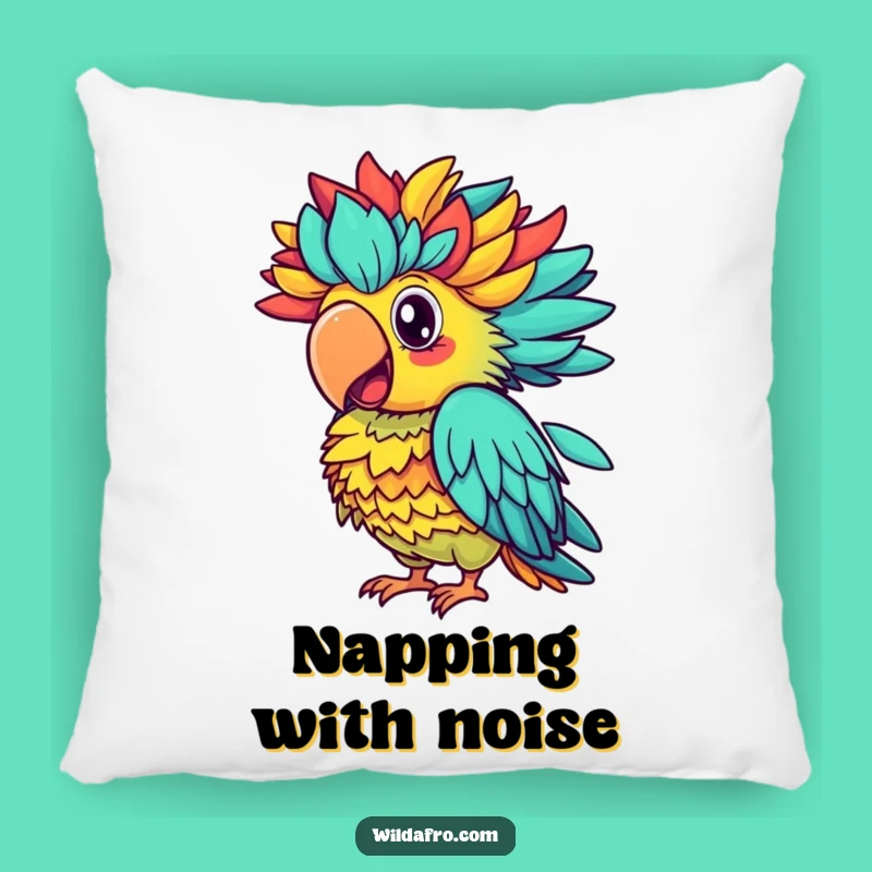 Funny Parrot Afro Squawk Pillow, Colorful Cushion Art, Hilarious Home Decor Gift
