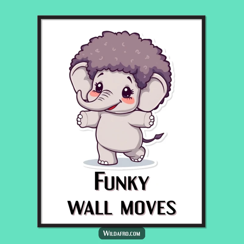 Instant Groove Elephant Afro Wig Art - Funny Dance Decor for Your Walls!