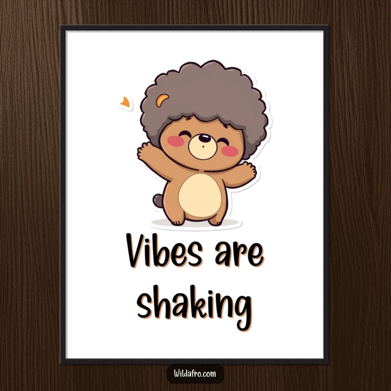 Funny digital art print of a playful bear character shaking its head, its afro bouncing dynamically. Instant humorous decor.
