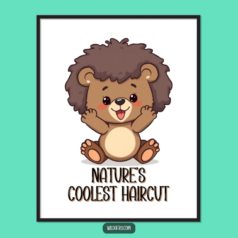 Funny Bear Cub Afro Digital Art - Playful Wild Animal Downloadable Print, Gift