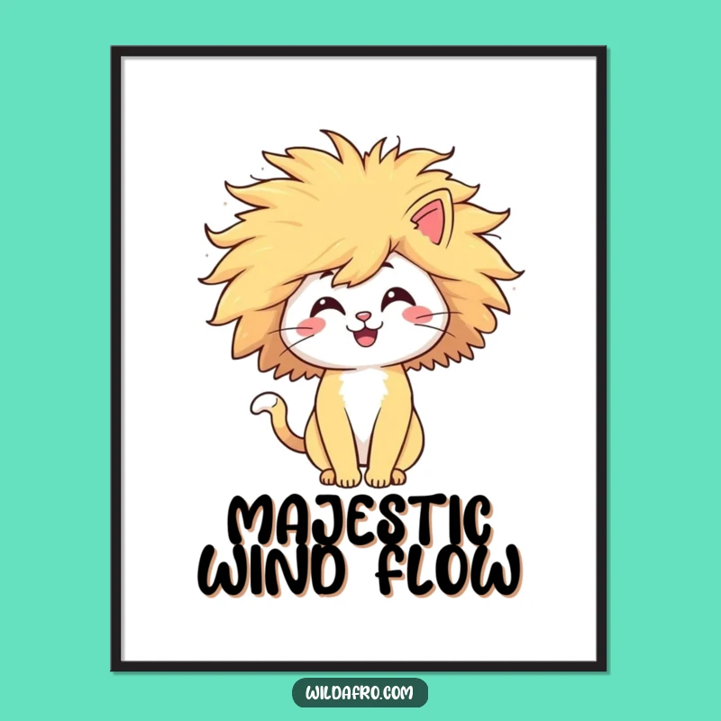 Funny Cat Afro Digital Art - Hilarious Windblown Pet Print, Instant Gift