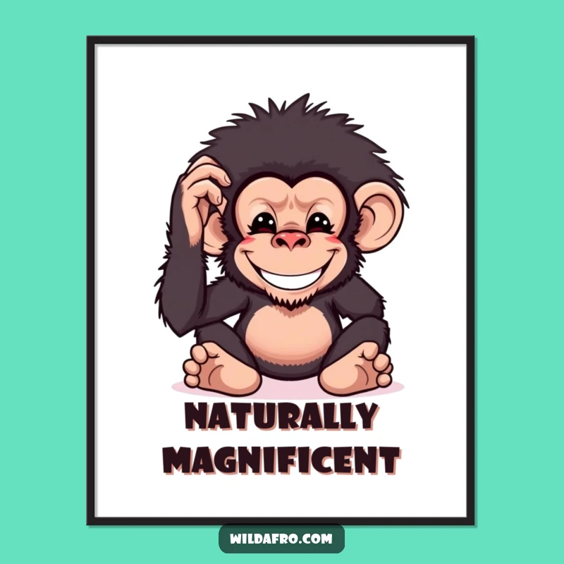 Funny Chimp Afro Digital Print: Instant Primate Art with Hilarious Style