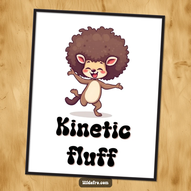 Funny digital art print of an agile animal dancing ecstatically, its towering afro a vibrant symbol of pure, unadulterated joy.