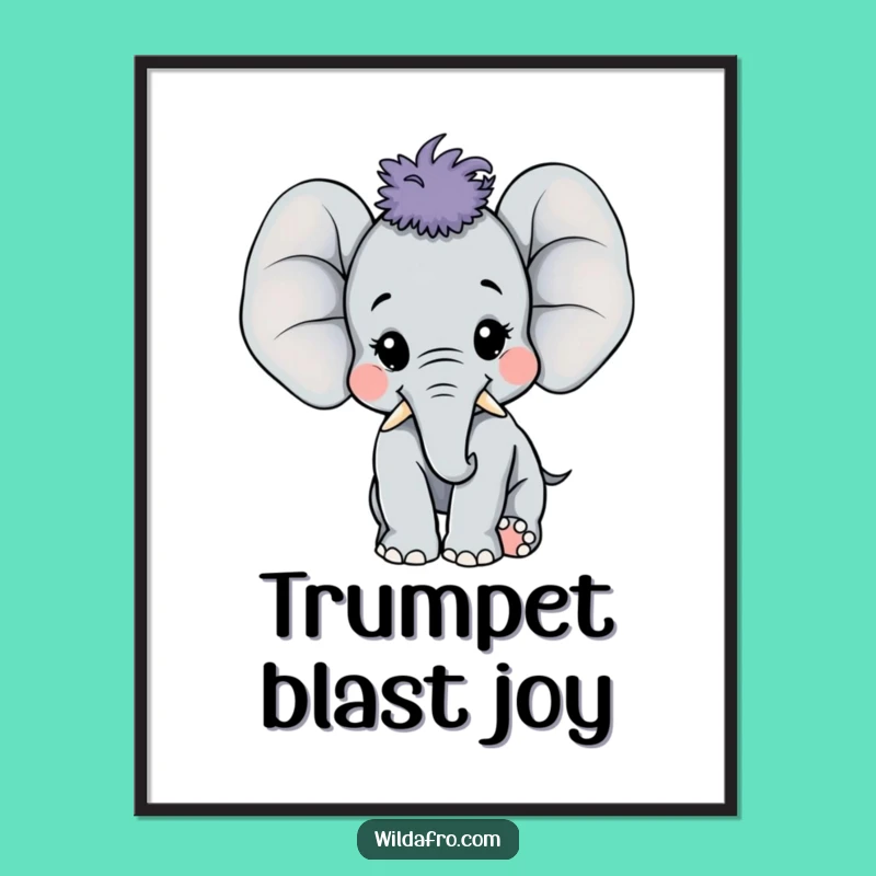 Funny Elephant Afro Digital Art Print - Joyful Pachyderm Art Gift