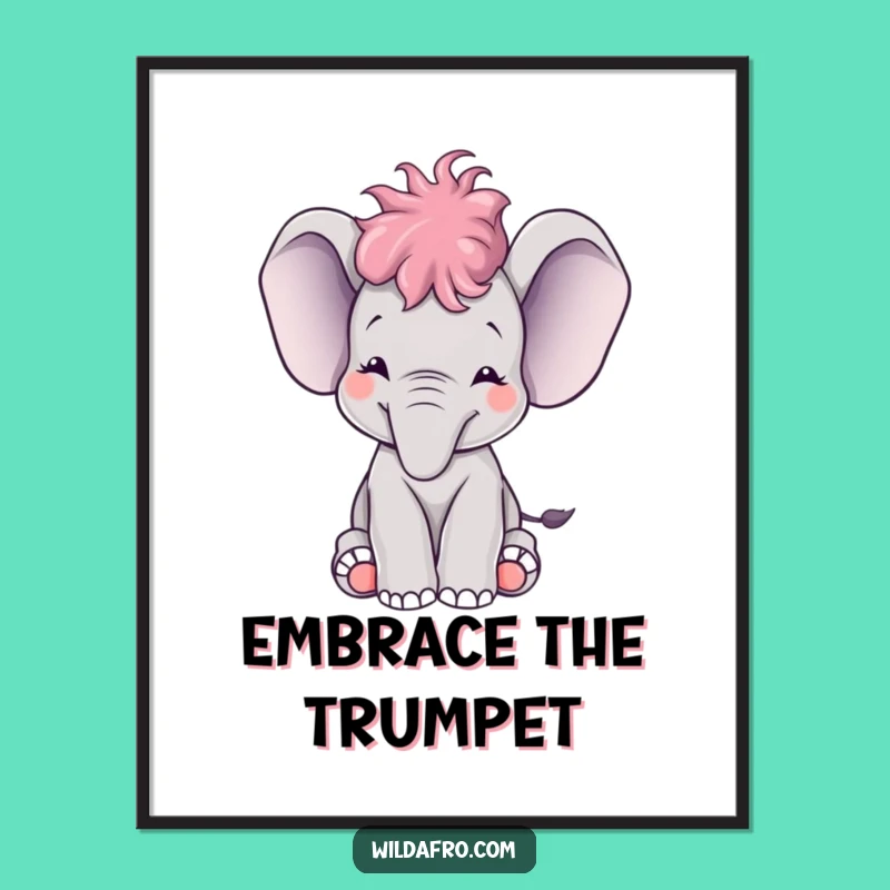 Funny Elephant Afro Trumpet Digital Art - Instant Joy Download Gift