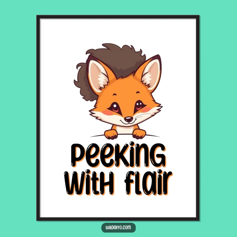 Funny Fox Afro Digital Art Print - Sly Feline Art Gift