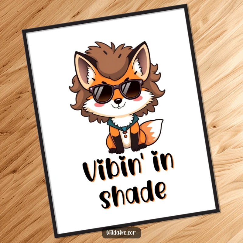 Funny fox digital art, a stylish fox with a large afro and sunglasses, cool and contemporary design.