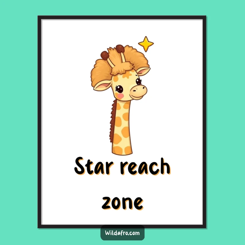 Funny Giraffe Afro Star Digital Art, Whimsical Print, Hilarious Instant Gift