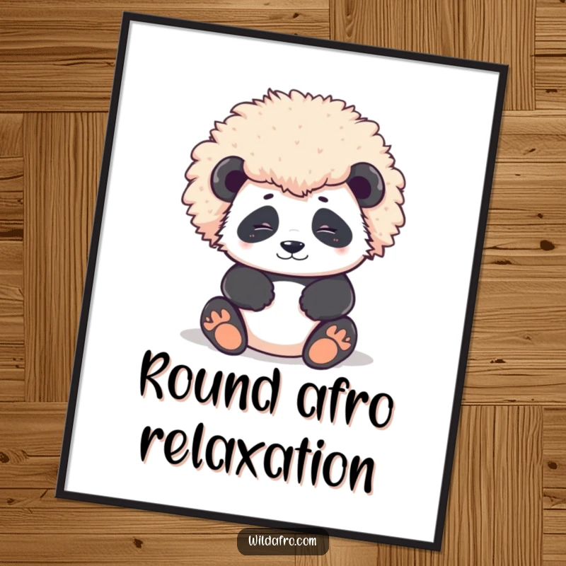 Funny Digital Art Print of a contented panda character's large, perfectly round afro, perfect for serene and majestic-themed decor.
