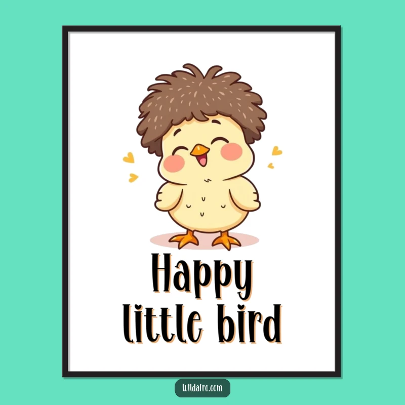 Funny Chick Afro Digital Art Print - Cute Baby Bird Art Gift