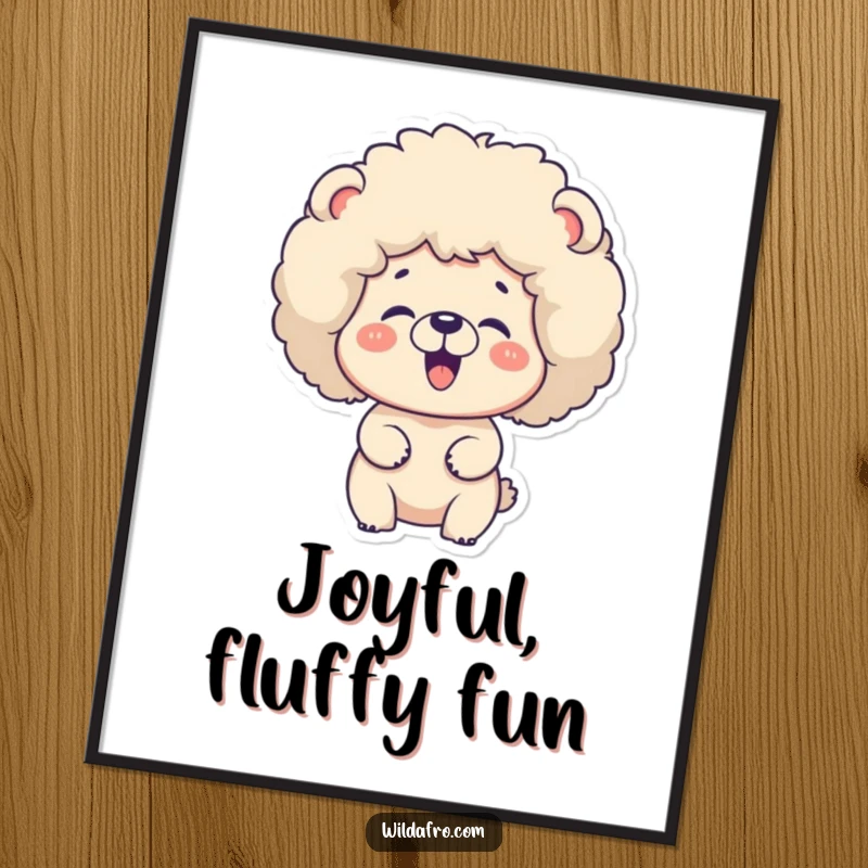 Funny bear with a fluffy afro giggling, as digital art. Instant download for groovy decor.