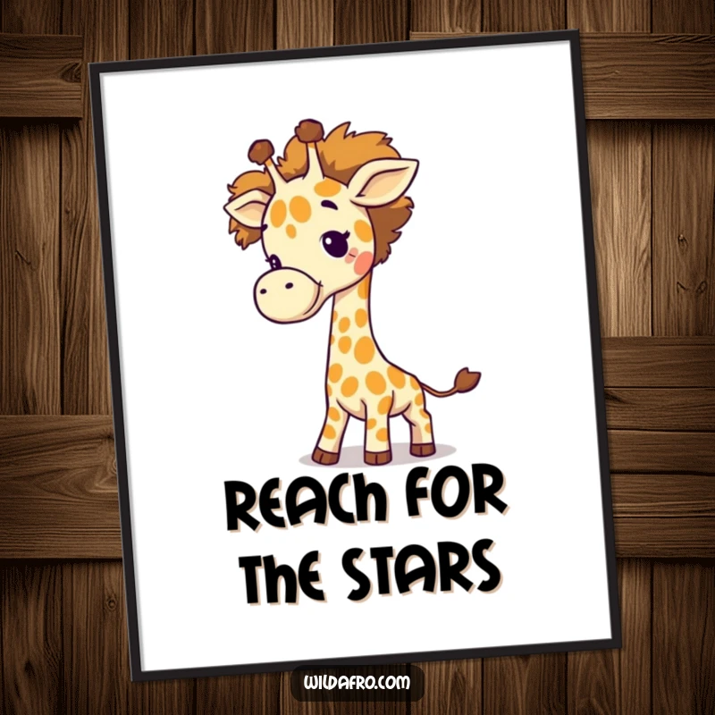 Funny Giraffe Afro Tail Digital Art Print of a giggling giraffe swinging a fluffy afro as its tail, ready to add fun.