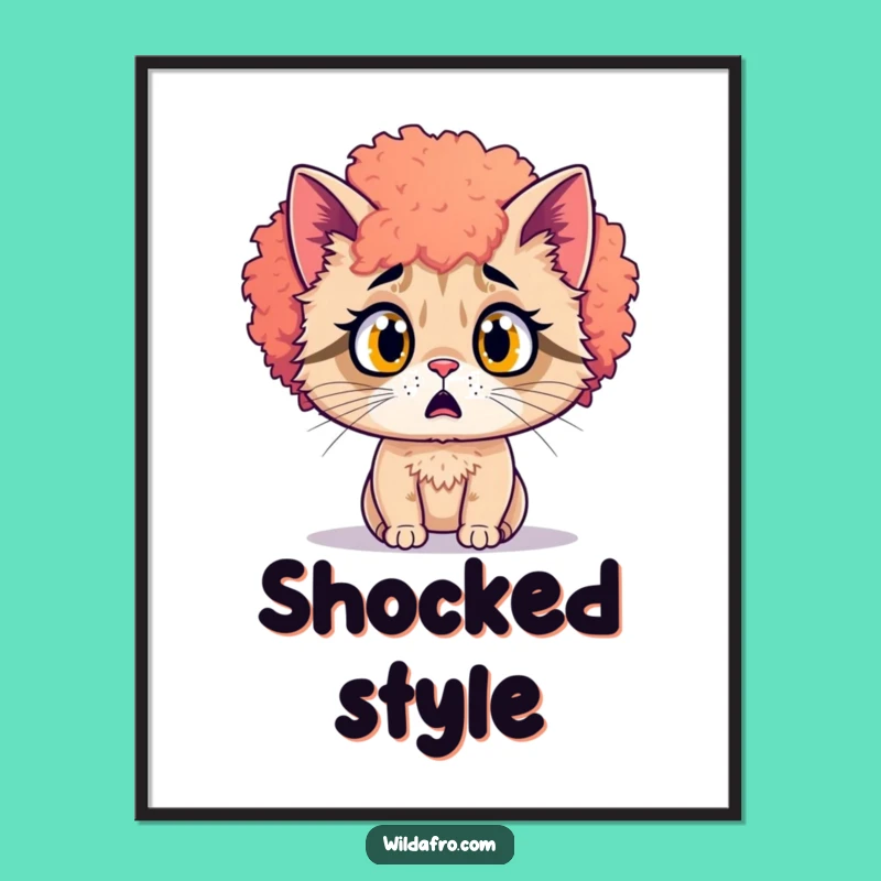 Funny Cat Afro Surprise Digital Art - Instant Quirky Decor Gift