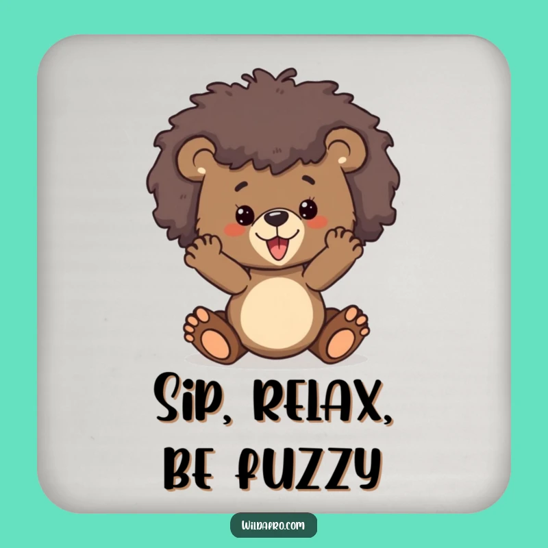Funny Bear Cub Afro Coaster Set - Wild Animal Drink Protection, Gift Pack