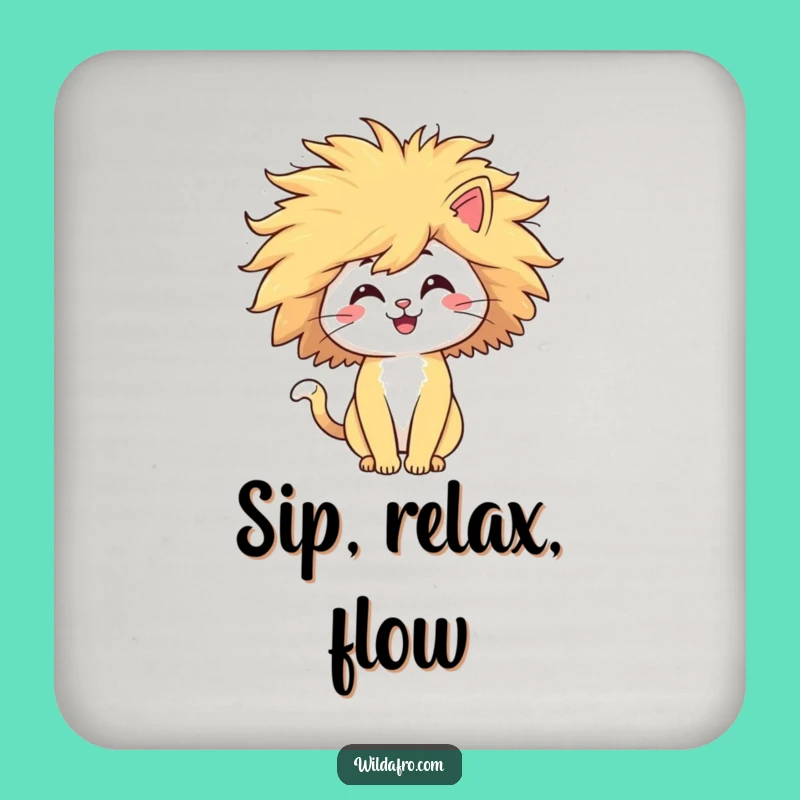 Funny Cat Afro Coaster - Hilarious Windblown Pet Drink Protector, Novelty Gift