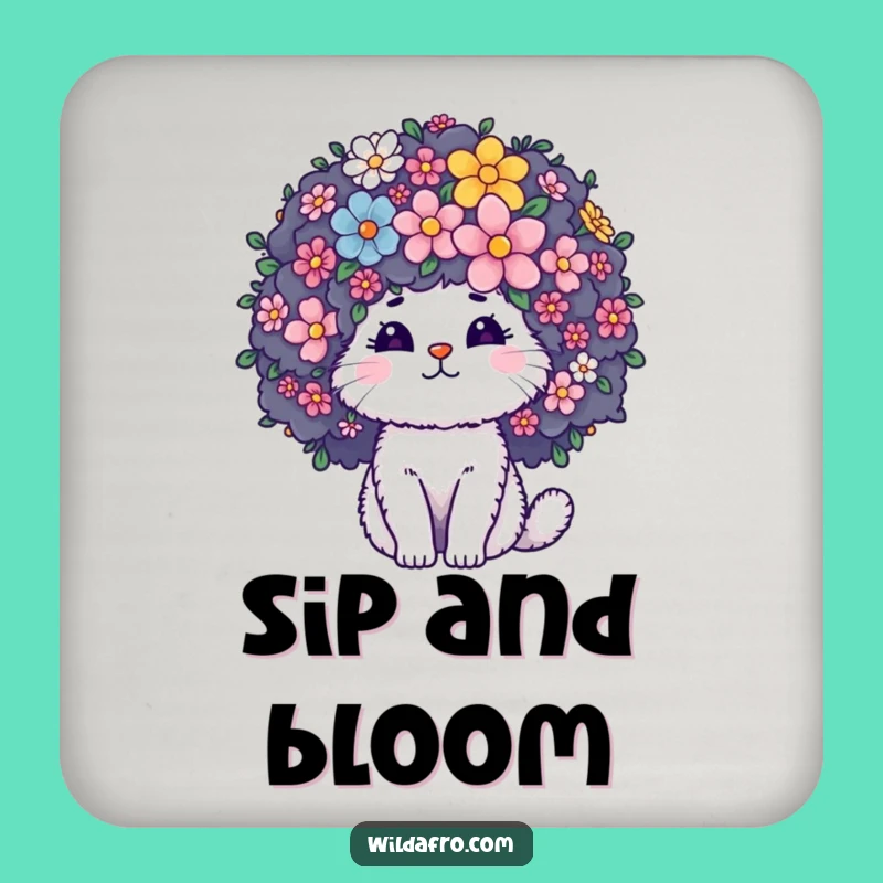 Funny Cat Afro Flower Coaster Set: Fluffy Character Protection with Blooming Floral Charm