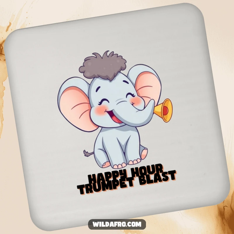 Funny Elephant Coaster w/ Afro, Giggling and Trumpeting Joyfully, Decorative and Protective
